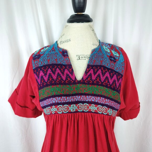Vintage Huipil Dress X Small Red Guatemala Indigenous - Picture 2 of 9